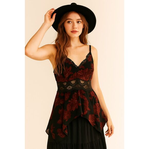 torrid Tops - Torrid Womens Babydoll Tank Cami Sz 0/L/12 Whimsigoth Fairy Grunge Dark Floral